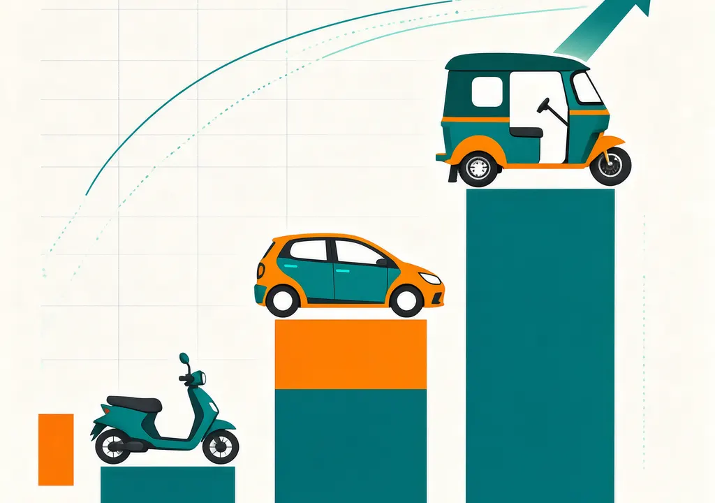 Rising EV registrations in India shown as upward-trending vehicle-shaped bars