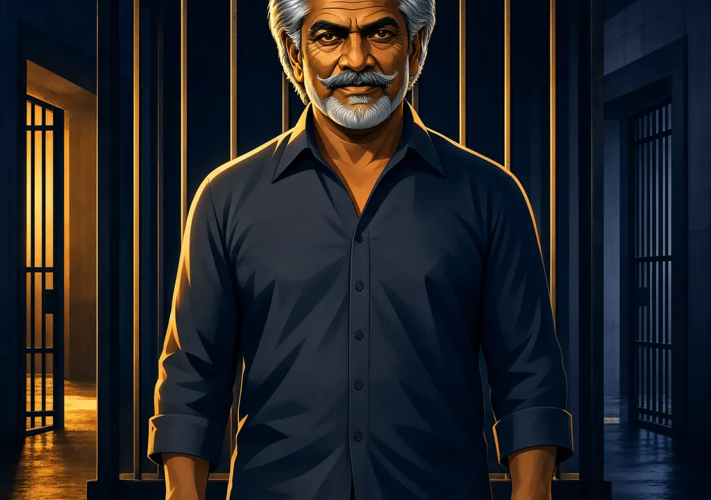 Rajinikanth as 'Tiger' Muthuvel Pandian in Jailer 2 — silver-haired, authoritative presence against cinematic prison backdrop