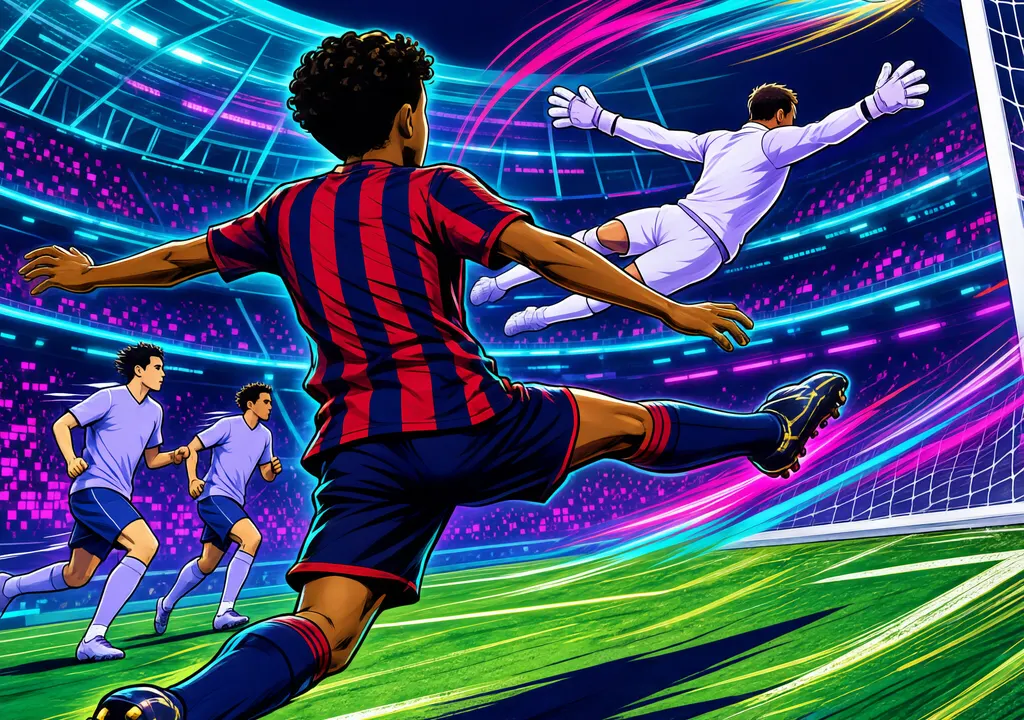 Lamine Yamal scores for Barcelona in the Champions League against PSG, levelling Kylian Mbappe's teenage goal record.