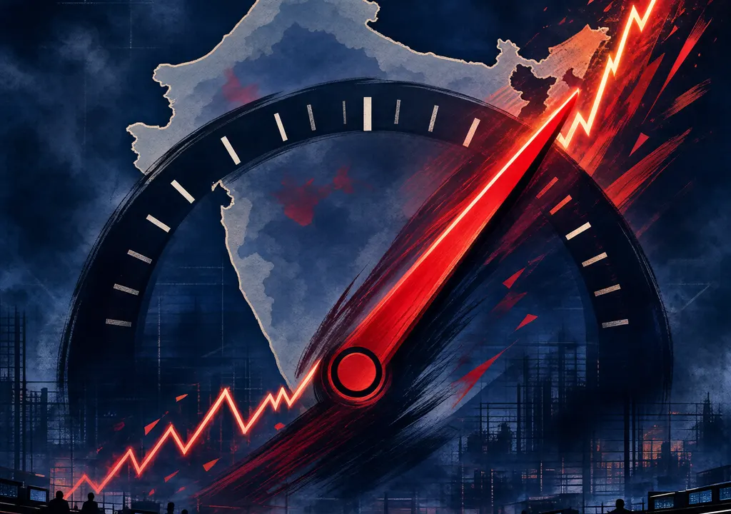 Stylized illustration of an index needle spiking upward during a market closing auction, showing market volatility.