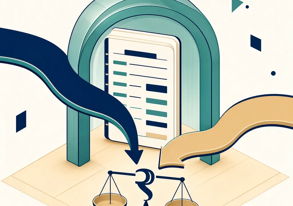 Editorial illustration of a shielded trade ledger with arrows showing early share delivery converting into margin relief