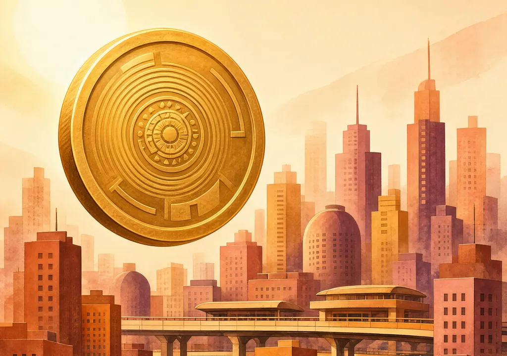 Stylised illustration of gold coin and Indian metro skyline representing gold price movement