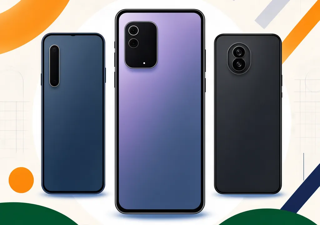 Three phone silhouettes with Indian flag color accents representing this week's India smartphone launches