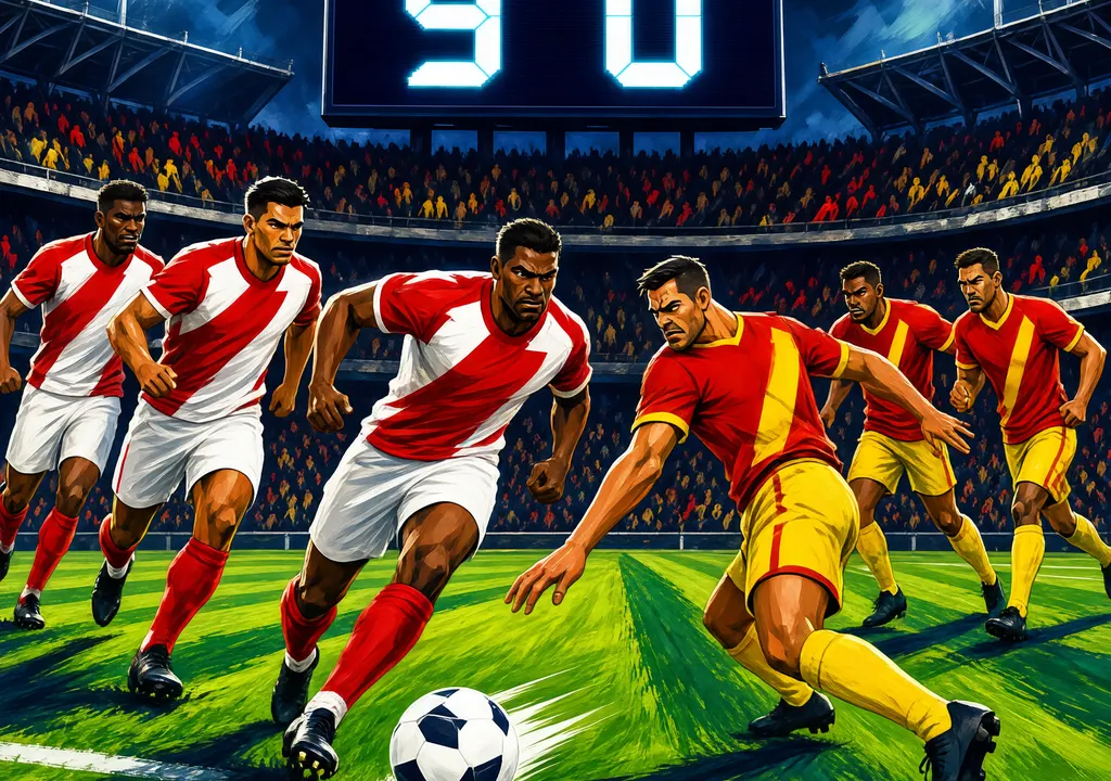 Editorial illustration of a football match between Switzerland and North Macedonia with a 9-0 points gap